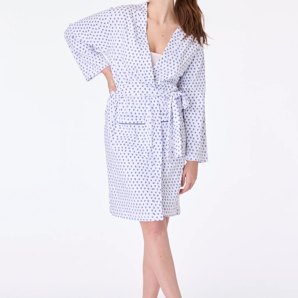 Roller Rabbit Kimono Blue Heart Robe One Size Anthropologie Premium Cotton